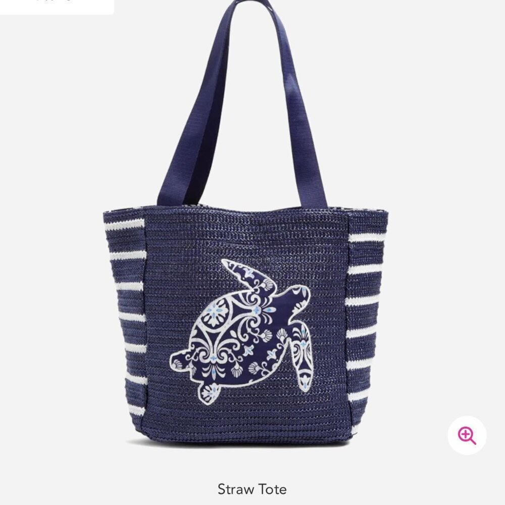 Vera Bradley Straw Tote Steel Blue Medallion NWT